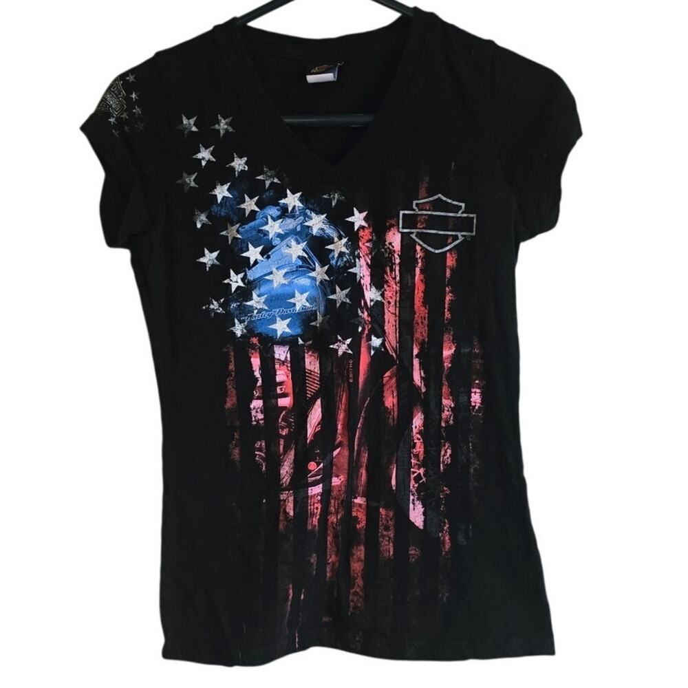 Harley Davidson black flag 50th anniversary Schaeffer's shirt womens size small